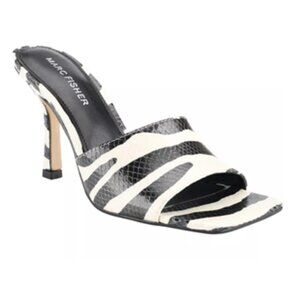 Marc Fisher Danria Heeled Mules in Black and White Zebra Print
